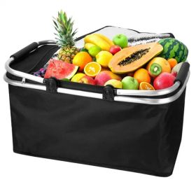 Large capacity insulated basket picnic bag picnic basket foldable shopping bag preservation bag lunch bag, Black