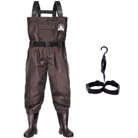 UPGRADE Fishing Waders for Men&Women with Boots Waterproof;  Nylon Chest Wader with PVC Boots & Hanger Brown (Color: Brown, size: Men 9/Women 11)