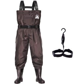 UPGRADE Fishing Waders for Men&Women with Boots Waterproof;  Nylon Chest Wader with PVC Boots & Hanger Brown (Color: Brown, size: Men 11/Women 13)