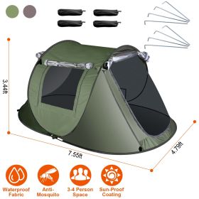 Pop Up Tent Automatic Setup Camping Tent Waterproof Instant Setup Tent with 4 Mosquito Net Windows Carrying Bag for Hiking Climbing Adventure Fishing (Type: Green_3_4Person_Standard)