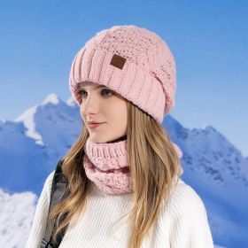 Men's winter hat scarf set, women's cold resistant and warm knitted hat, ear protection sleeve, woolen hat (Color: Pink)