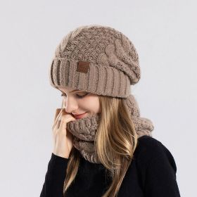 Men's winter hat scarf set, women's cold resistant and warm knitted hat, ear protection sleeve, woolen hat (Color: Khaki)