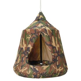 VEVOR Hanging Tree Tent, 330 LBS Capacity Hanging Tent Swing for Indoor and Outdoor Hammock Sensory Swing Chair w/LED Lights String, Inflatable Base (Color: Camouflage, Type: Fully Enclosed)